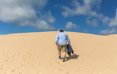 Climbing the sand dune - you'd think we were in the Sahara!