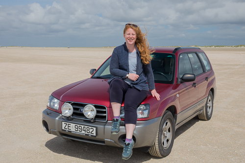 On the island Rømø you can drive your car on the beach - quite fun! Neither me or my dear Subaru are 'model-on-fast-car' material but I still like the photo :D