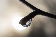 Frozen droplet against an obscured sun