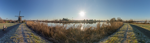 Panorama of the bike path along de Rotte