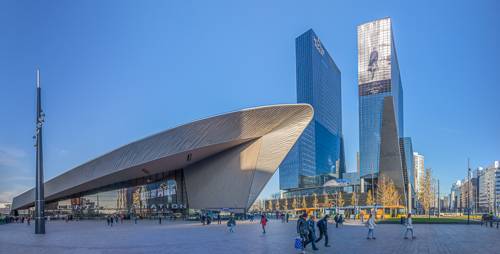 Panorama of the very cool train station in Rotterdam