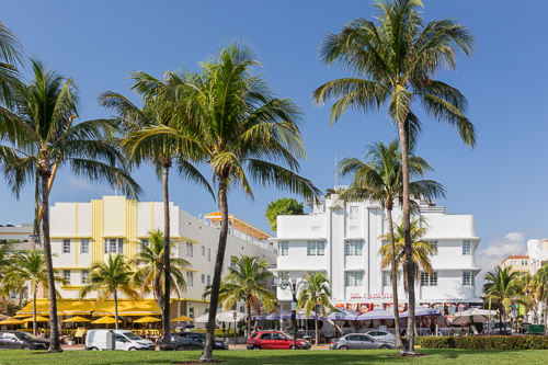 Art Deco hotels along Ocean Drive in Miami Beach