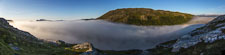 Panorama over the valley filled with fog, you can also see the glory here