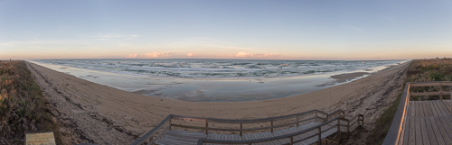 Panorama of Canaveral National Seashore - the longest stretch of undeveloped coastline in Florida, 40 km long