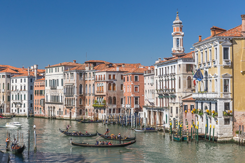 Views along the Canal Grande from the Rialto Bridge in Venice