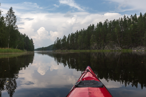 Paddling the short distance back to the parking lot on the last day - with thunderstorms all around us