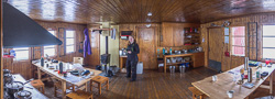 Panorama of the living room at Unna Allakas - we occupied the table on the left, and the two Swedish men took the table on the right :)