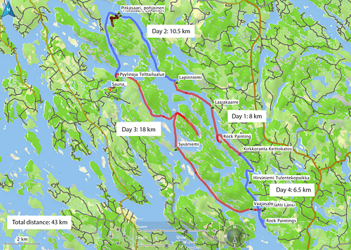 Map of our kayaking trip