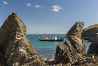 The MS Oldenburg on the jetty at Lundy Island