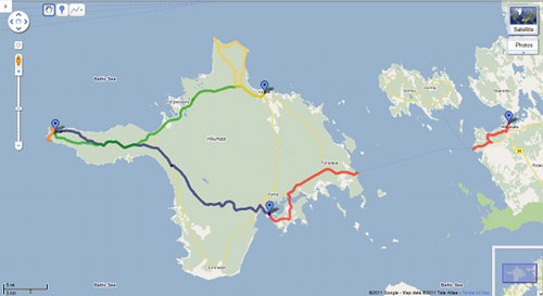 Map of our cycle trip on the island of Hiuumaa.