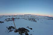 The last sunlight on the mountains in the distance. The rising moon was beautiful, but with the fisheye lens it's hardly visible