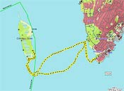 Our route from the south tip to Grindøya, picking up Nicolas from the jetty at Telegrafbukta. The map also shows the little walk we did on the island.